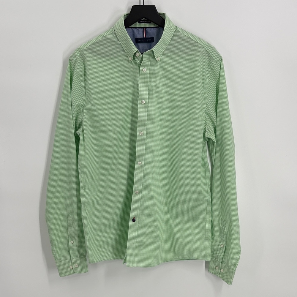 Tommy Hilfiger Cotton Slim Fit Button Down Shirt in Green Size 16 1/2